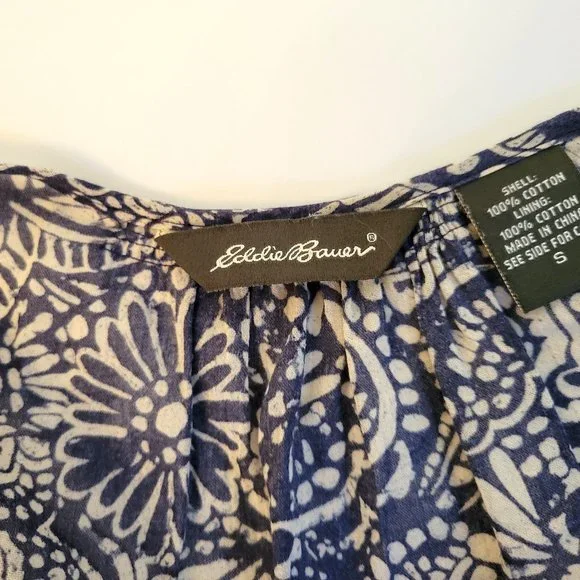 Eddie Bauer Blue Paisley Floral Batik Print Peasant Dress - Picture 3 of 6